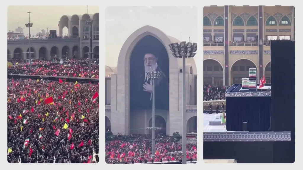 Massive crowds gather at Tehran Grand Mosalla during Ayatollah Ali Khamenei's state funeral in July 2026.